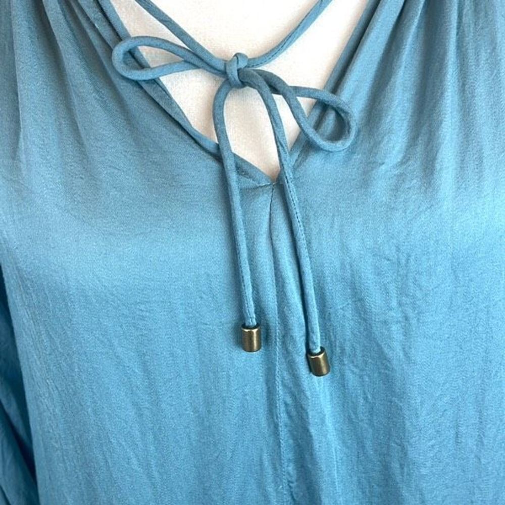 SUNDANCE So In Love Ruffle Peasant Top Long Sleeve Split V-neck Blue Size Medium - Picture 4 of 8